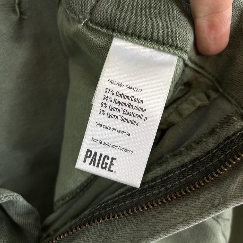Paige Pants 31 Brooklyn Vintage Green High Rise Wide Leg Cropped Pleated Casual - Picture 10 of 16